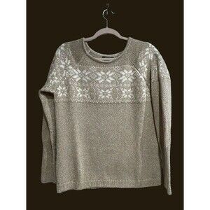 Chaps Ralph Lauren Gold Snowflake Women’s Sweater Pine Lodge Size Small